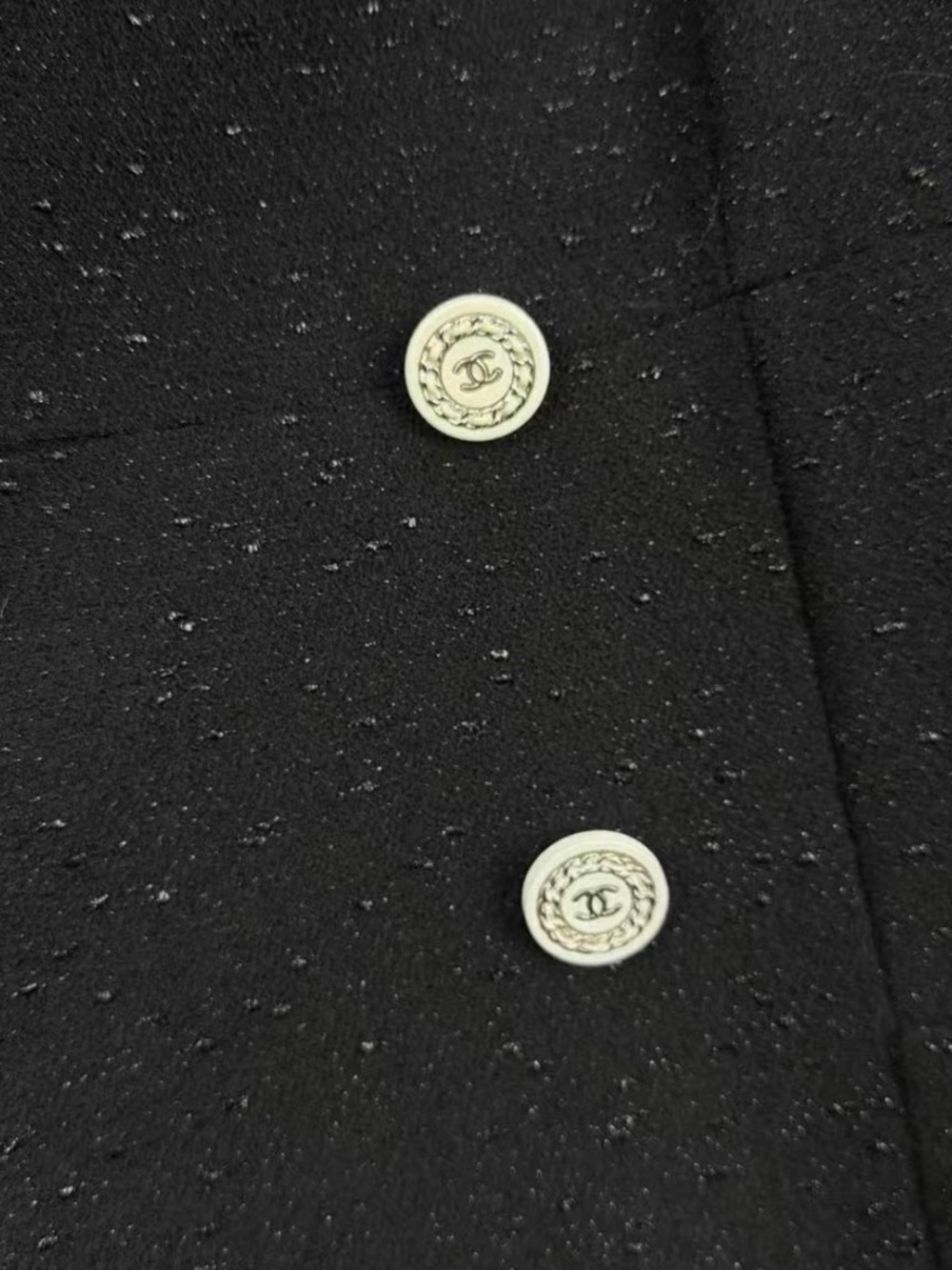 Authentic CHANEL Black Double-Breasted Tweed Blazer with Silver Buttons - Picture 4 of 9